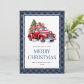 Red Truck Blue Buffalo Waterverf Kerstmis Feestdagenkaart (Staand voorkant)