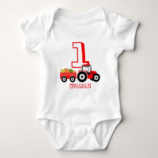 Red Truck Boerderij Produce Birthday Boy Romper (Voorkant)