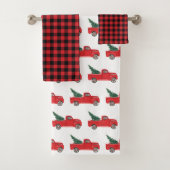 Red Truck Buffalo Check Pattern Bath Towel Set Bad Handdoek (Insitu)