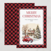 Red Truck Buffalo Pset Merry kerst Feestdagenkaart (Voorkant / Achterkant)