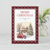 Red Truck Buffalo Pset Merry kerst Feestdagenkaart (Staand voorkant)