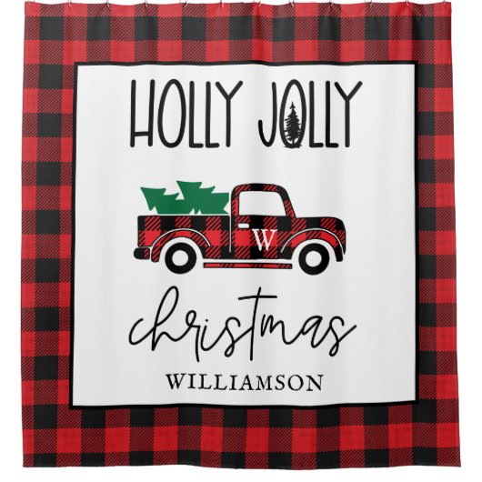 Red  Truck Buffalo Pset Persoonlijk Douchegordijn (Voorkant)