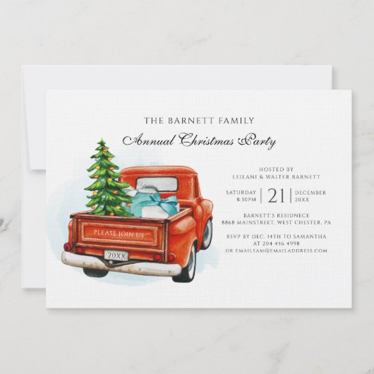  Red Truck Business Kerstparty Kaart (Voorkant)
