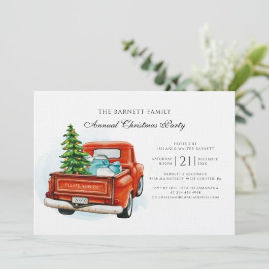  Red Truck Business Kerstparty Kaart (Staand voorkant)