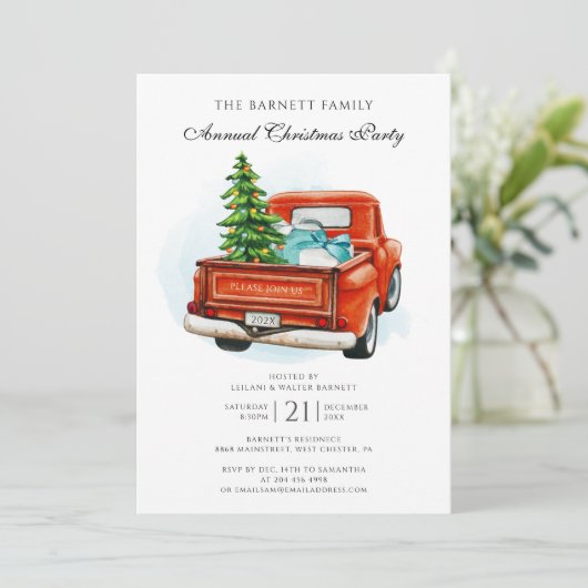  Red Truck Business Kerstparty Kaart (Staand voorkant)