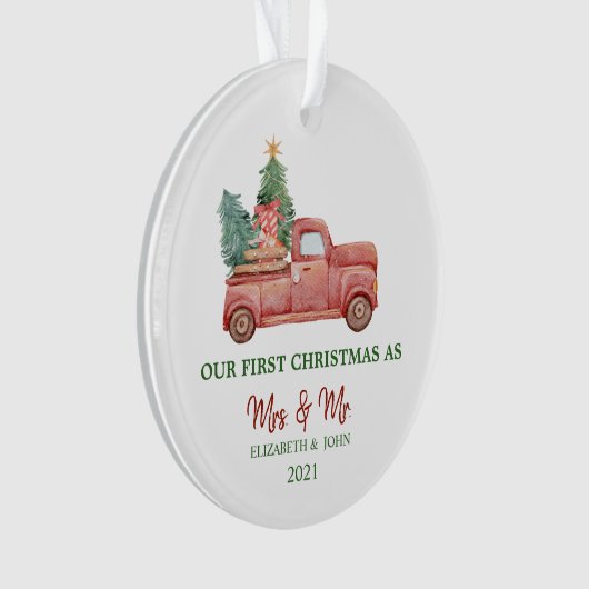 Red Truck Cadeaus onze eerste kerstfeestdag Ornament (voorkant)