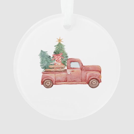 Red Truck Cadeaus onze eerste kerstfeestdag Ornament (achterkant)