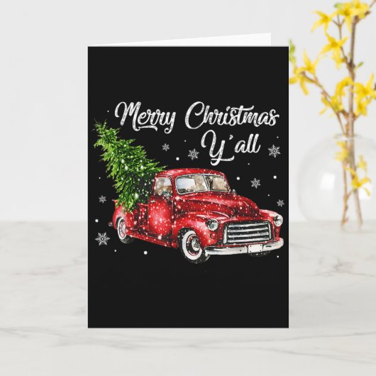 Red Truck Christmas Funny Merry Christmas Yall Wom Kaart (Gele Bloem)