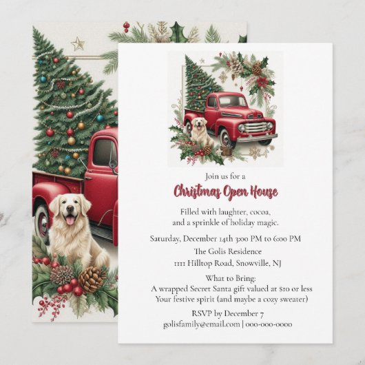Red Truck Christmas Open House Invitation Kaart (Voorkant / Achterkant)