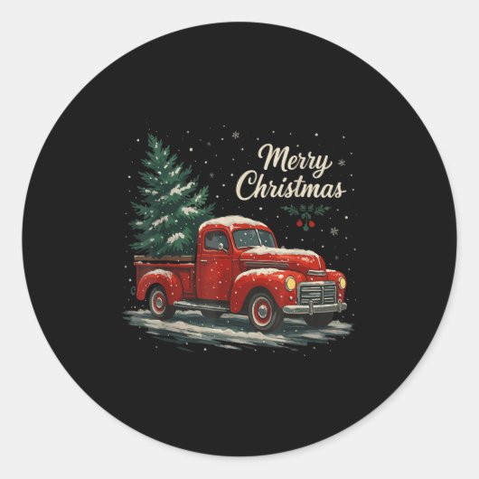 Red Truck Christmas Pajamas Shirt, Xmas Family Mat Ronde Sticker (Voorkant)
