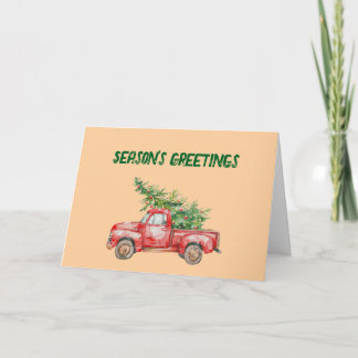 Red Truck Christmas Tree Folded Holiday Card Feestdagen Kaart