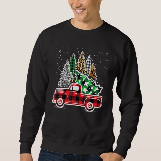 Red Truck Christmas Trees Leopard Red Buffalo Plai Trui (Voorkant)