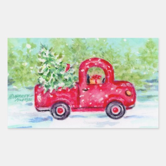 Red Truck Country Kerst stickers (Voorkant)