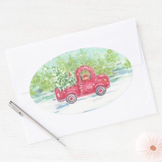 Red Truck Country Kerst stickers (Envelop)