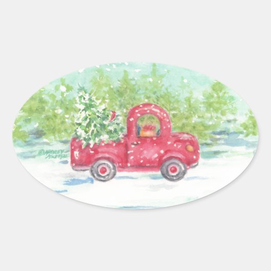 Red Truck Country Kerst stickers (Voorkant)