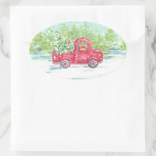 Red Truck Country Kerst stickers (Tas)