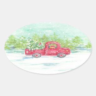 Red Truck Country Kerst stickers