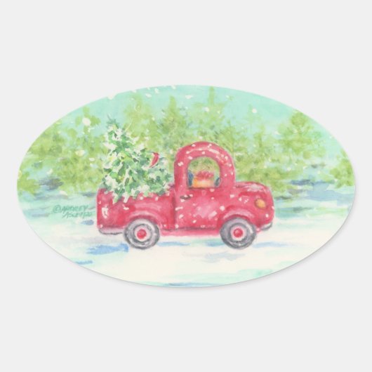 Red Truck Country Kerst stickers (Voorkant)