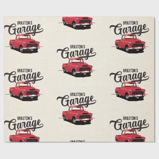 Red  Truck Custom Name Wrapping Paper Cadeaupapier (Vlak)