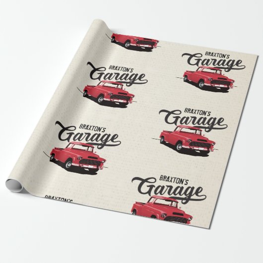 Red  Truck Custom Name Wrapping Paper Cadeaupapier (Uitgerold)