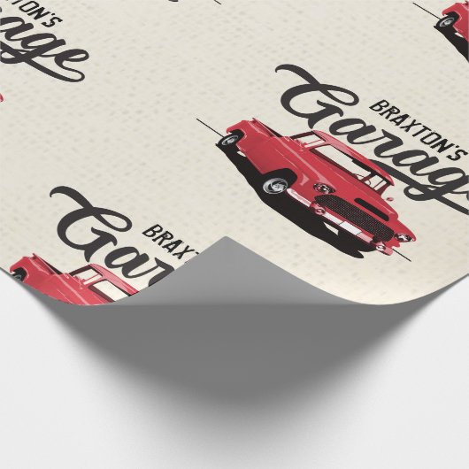 Red  Truck Custom Name Wrapping Paper Cadeaupapier (Hoek)