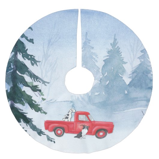 Red Truck Dog Winter Snow Kerstmis Kerstboom Rok (Voorkant)