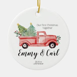 Red Truck eerste kerst samen versieren Keramisch Ornament