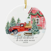  Red Truck | Eerste Kerstdag Nieuw startpunt Keramisch Ornament (Voorkant)