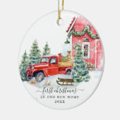  Red Truck | Eerste Kerstdag Nieuw startpunt Keramisch Ornament (Links)