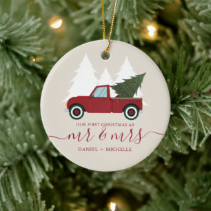Red Truck Eerste Kerstfeest Keramisch Ornament