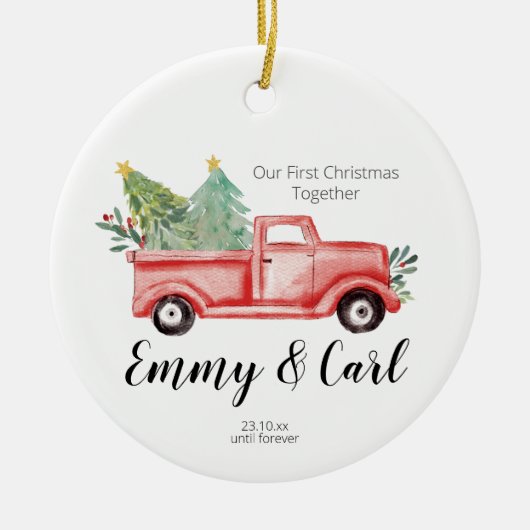 Red Truck eerste kerstfeest samen ornament (Voorkant)