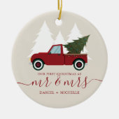 Red Truck eerste kersthuwelijk Keramisch Ornament (Voorkant)