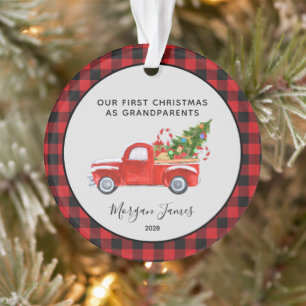 Red Truck Eerste Kerstmis. Grootouders Foto Ornament