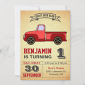  Red Truck Eerste Verjaardagsfeestuitnodiging Kaart (Voorkant)