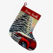  Red Truck en kerstbomen kletsen sneeuw Grote Kerstsok (Voorkant (Hangend))