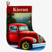  Red Truck en kerstbomen kletsen sneeuw Grote Kerstsok (Voorkant)