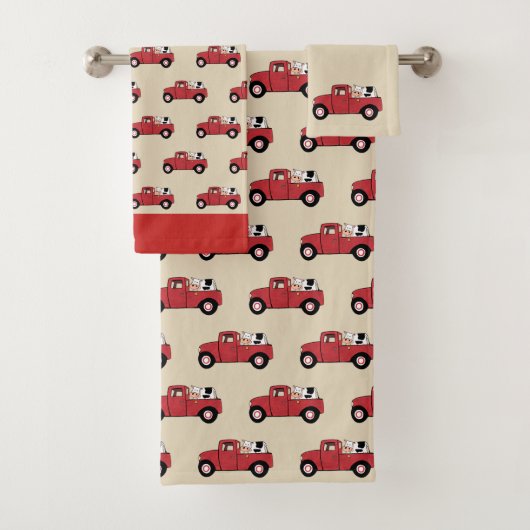 Red Truck en Koe Bath Towel Set Bad Handdoek (Insitu)