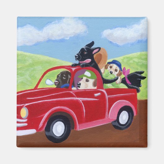 Red Truck en Labradors Magneet (Voorkant)