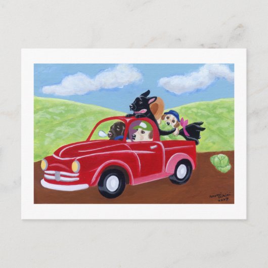 Red Truck en Labs Briefkaart (Voorkant)