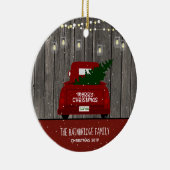 Red Truck en Mason Jar Lights Familienaam Holiday Keramisch Ornament (Rechts)