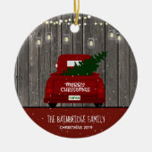 Red Truck en Mason Jar Lights Familienaam Holiday Keramisch Ornament (Voorkant)