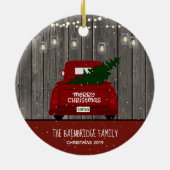 Red Truck en Mason Jar Lights Familienaam Holiday Keramisch Ornament (Achterkant)
