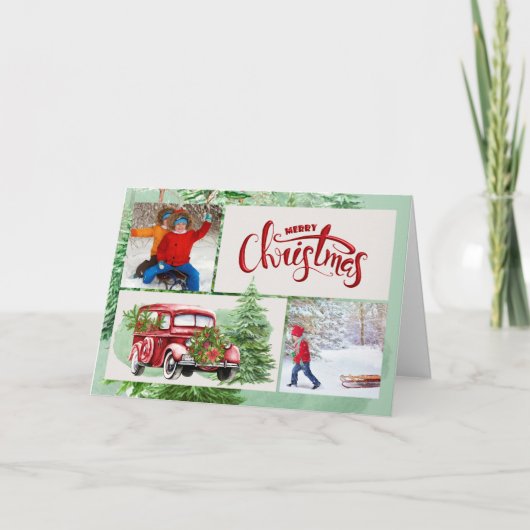  Red Truck en Pine Forest Feestdagen Kaart (Voorkant)