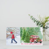  Red Truck en Pine Forest Feestdagenkaart (Staand voorkant)