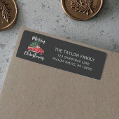 Red Truck en Tree | Grijze kerst Etiket