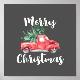 Red Truck en Tree   Grijze kerst Poster