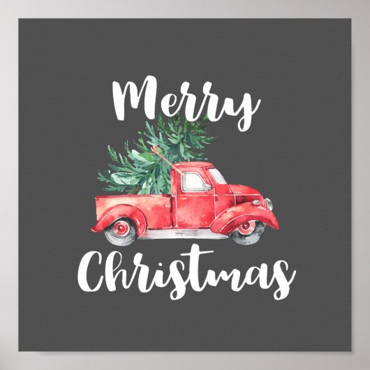 Red Truck en Tree | Grijze kerst Poster (Voorkant)