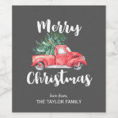 Red Truck en Tree | Grijze kerstcadeau Wijn Etiket (Enkel label)