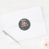Red Truck en Tree | Grijze kerstcadeaunaam Ronde Sticker (Envelop)