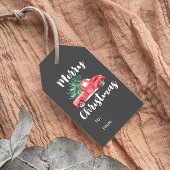 Red Truck en Tree | Grijze kerstnaam Cadeaulabel